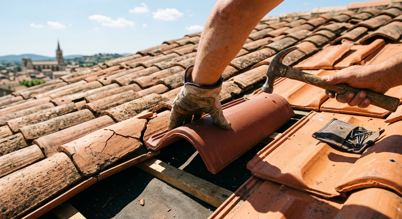 Remplacement de tuiles cass&eacute;es